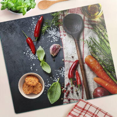 Planche à découper verre Épices et légumes de cuisine