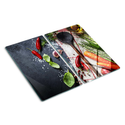 Planche à découper verre Épices et légumes de cuisine