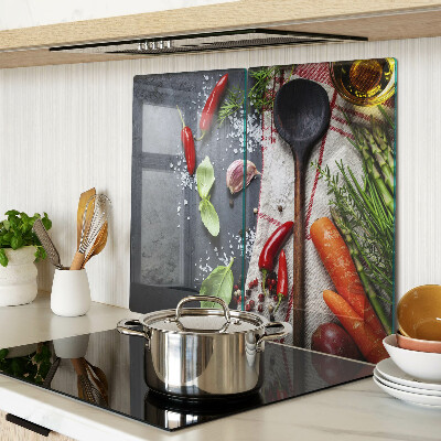 Planche à découper verre Épices et légumes de cuisine