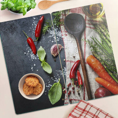 Planche à découper verre Épices et légumes de cuisine