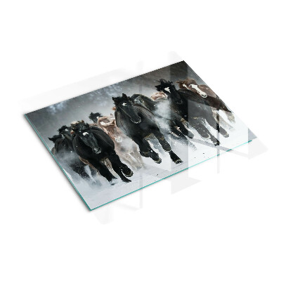 Planche à découper verre Chevaux au galop dans le brouillard