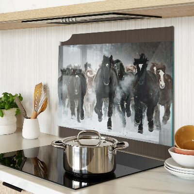 Planche à découper verre Chevaux au galop dans le brouillard