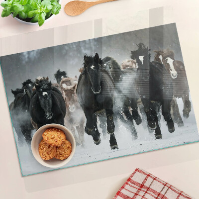 Planche à découper verre Chevaux au galop dans le brouillard