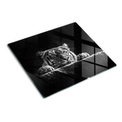 Planche à découper verre Tigre en noir et blanc