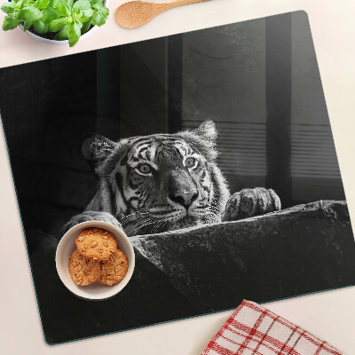 Planche à découper verre Tigre en noir et blanc