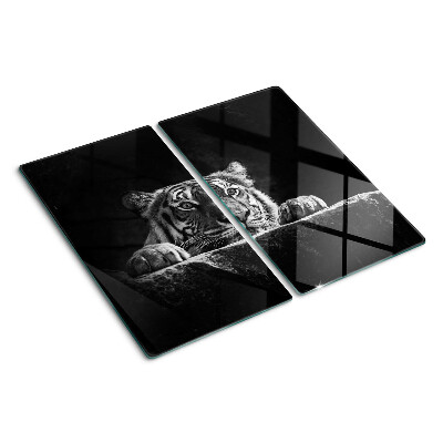 Planche à découper verre Tigre en noir et blanc