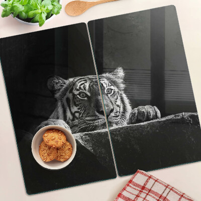 Planche à découper verre Tigre en noir et blanc