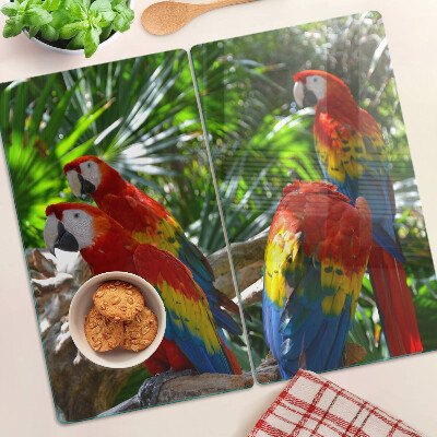 Planche à découper en verre Perroquets dans un cadre tropical