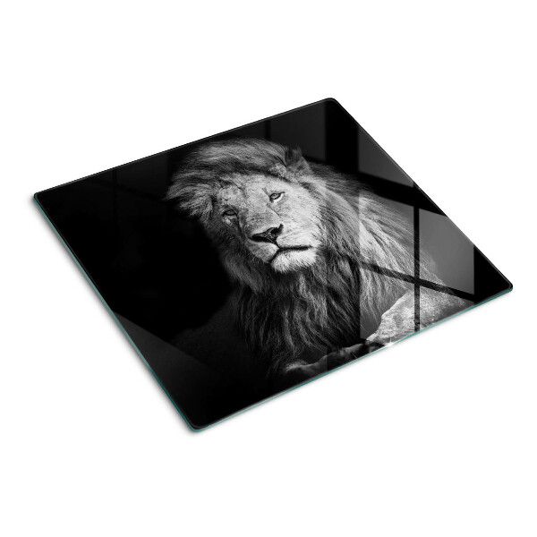 Planche à découper en verre Lion en noir et blanc