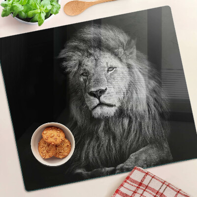 Planche à découper en verre Lion en noir et blanc