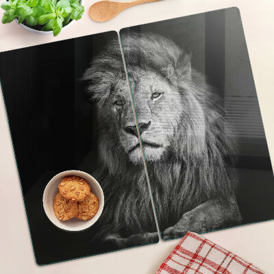 Planche à découper en verre Lion en noir et blanc