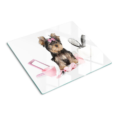 Planche à découper verre Yorkshire Terrier avec accessoires de toilettage