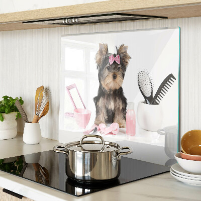 Planche à découper verre Yorkshire Terrier avec accessoires de toilettage