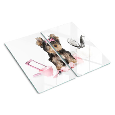 Planche à découper verre Yorkshire Terrier avec accessoires de toilettage