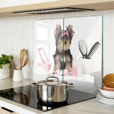 Planche à découper verre Yorkshire Terrier avec accessoires de toilettage