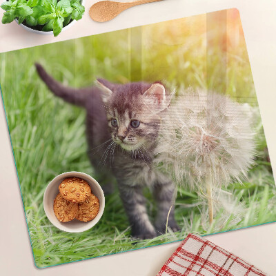 Planche à découper verre Chat sur l'herbe