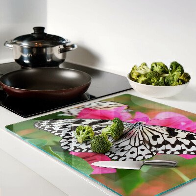 Planche à découper verre Papillon sur des fleurs