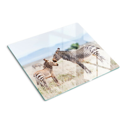 Planche à découper verre Zèbres dans le pré