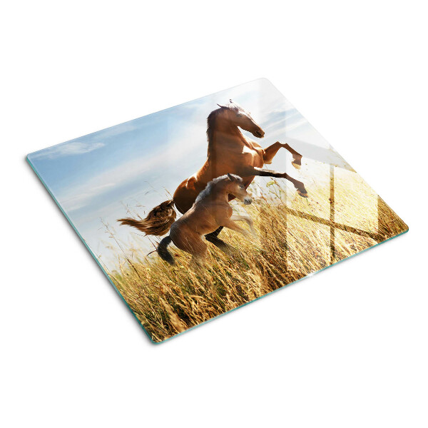 Planche à découper en verre Chevaux dans un pré au soleil