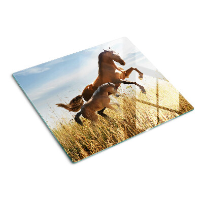 Planche à découper en verre Chevaux dans un pré au soleil