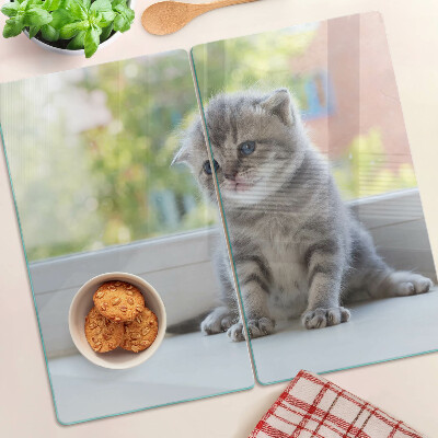 Planche à découper en verre Chaton sur le rebord de la fenêtre