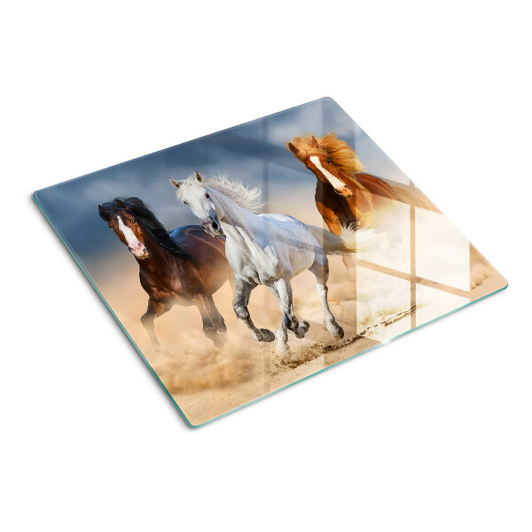Planche à découper en verre Trois chevaux au galop