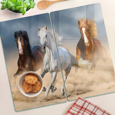 Planche à découper en verre Trois chevaux au galop