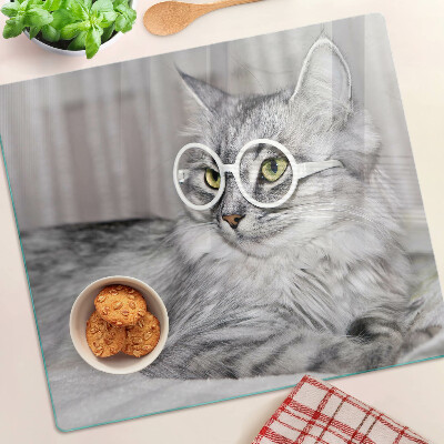 Planche à découper verre Chat à lunettes