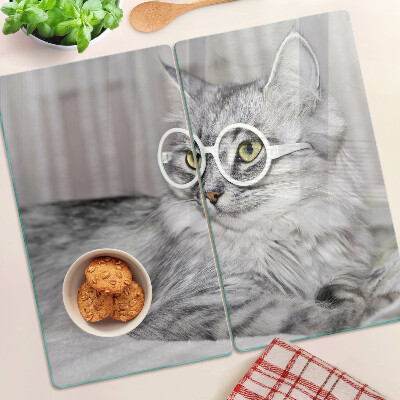 Planche à découper verre Chat à lunettes