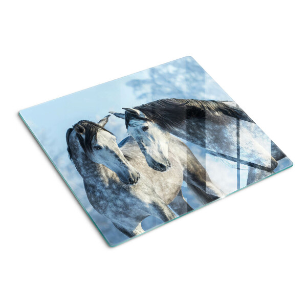 Planche à découper en verre Chevaux dans un paysage hivernal