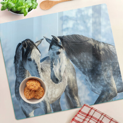 Planche à découper en verre Chevaux dans un paysage hivernal