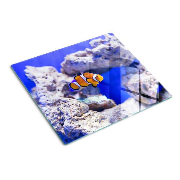Planche à découper verre Poisson-clown parmi les rochers