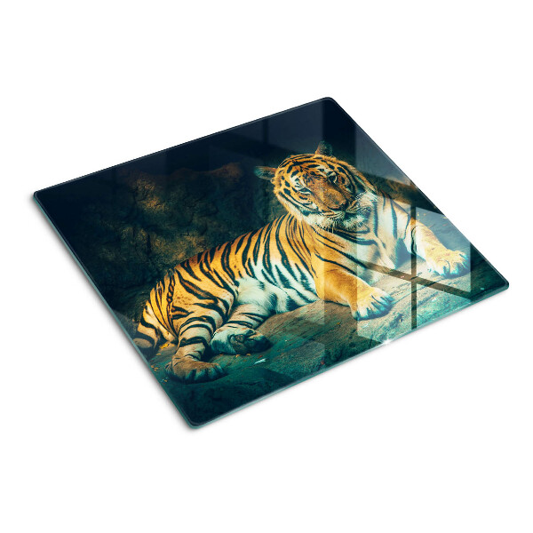 Planche à découper en verre Tigre couché sur les rochers