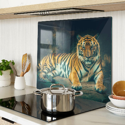 Planche à découper en verre Tigre couché sur les rochers