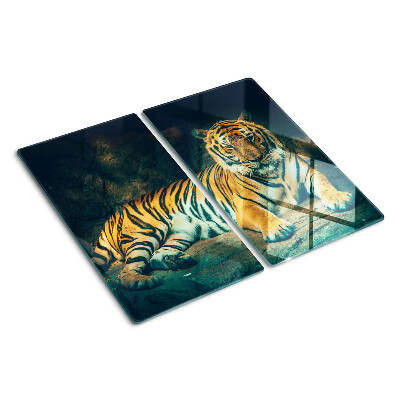 Planche à découper en verre Tigre couché sur les rochers