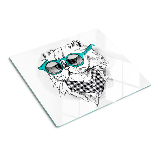 Planche à découper verre Dessin d'un chat portant des lunettes de soleil