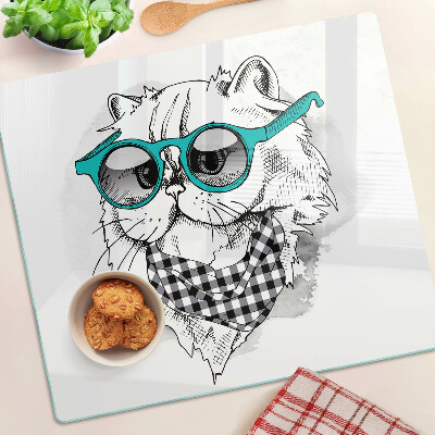 Planche à découper verre Dessin d'un chat portant des lunettes de soleil