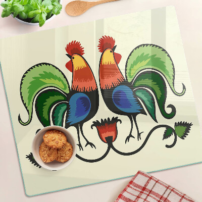 Planche à découper verre Coqs dans le style folklorique