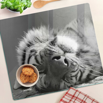 Planche à découper verre Tigre en noir et blanc