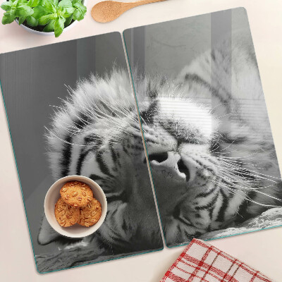 Planche à découper verre Tigre en noir et blanc