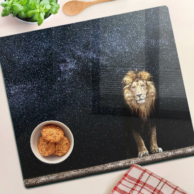 Planche à découper en verre Le lion et le ciel plein d'étoiles