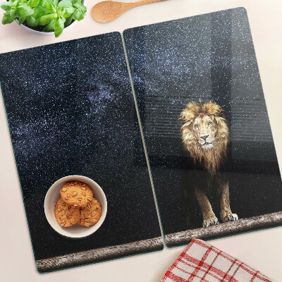 Planche à découper en verre Le lion et le ciel plein d'étoiles