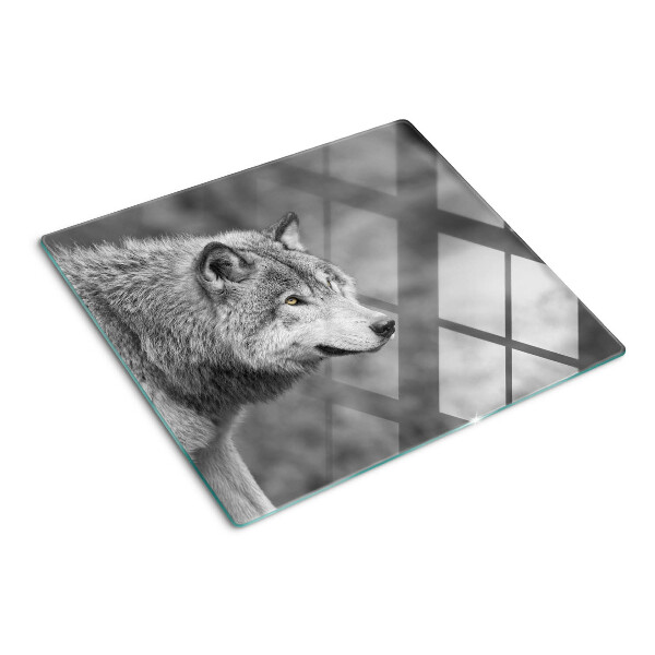 Planche à découper en verre Loup en noir et blanc
