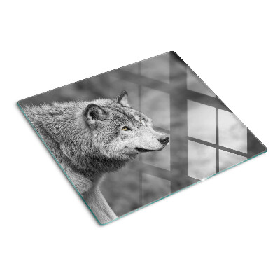 Planche à découper en verre Loup en noir et blanc