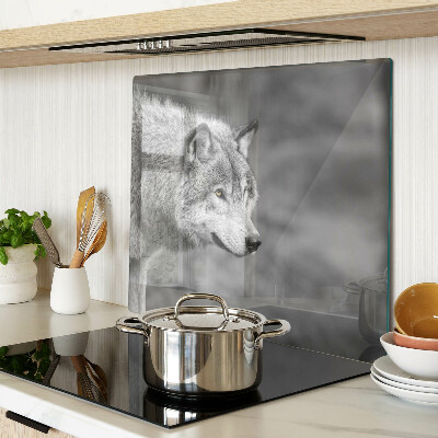 Planche à découper en verre Loup en noir et blanc