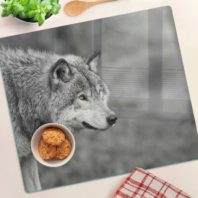 Planche à découper en verre Loup en noir et blanc
