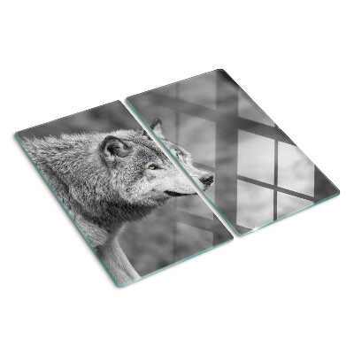 Planche à découper en verre Loup en noir et blanc