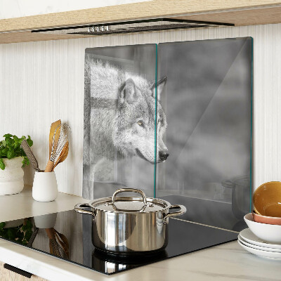 Planche à découper en verre Loup en noir et blanc