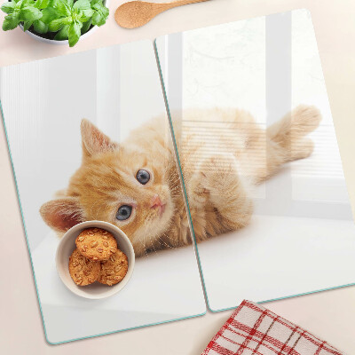 Planche à découper en verre Chaton roux sur fond blanc