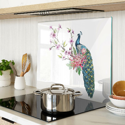 Planche à découper en verre Paon avec des fleurs